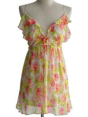 Victoria's Secret Dream Angels Vibrant Floral Chiffon Ruffle Babydoll Size Large